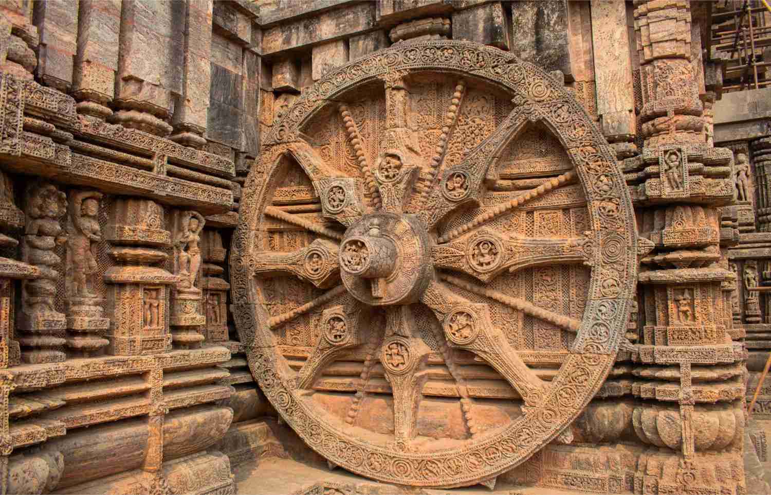 intricate konark sun temple wheel carving